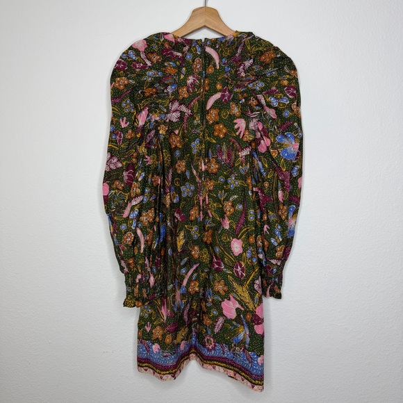 Ulla Johnson Green Devya Floral Print Ruffle Cotton Short Mini Dress - Picture 8 of 10